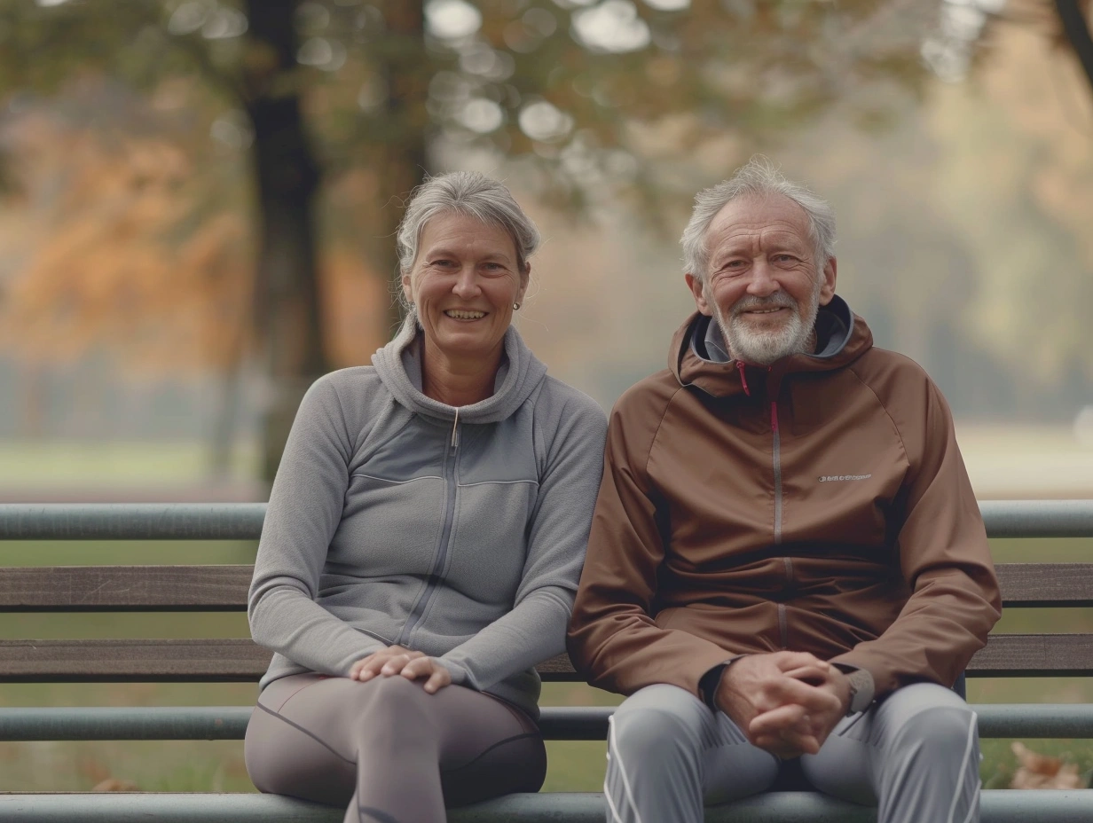 Щаслива пара пенсіонерів після тренування на природі