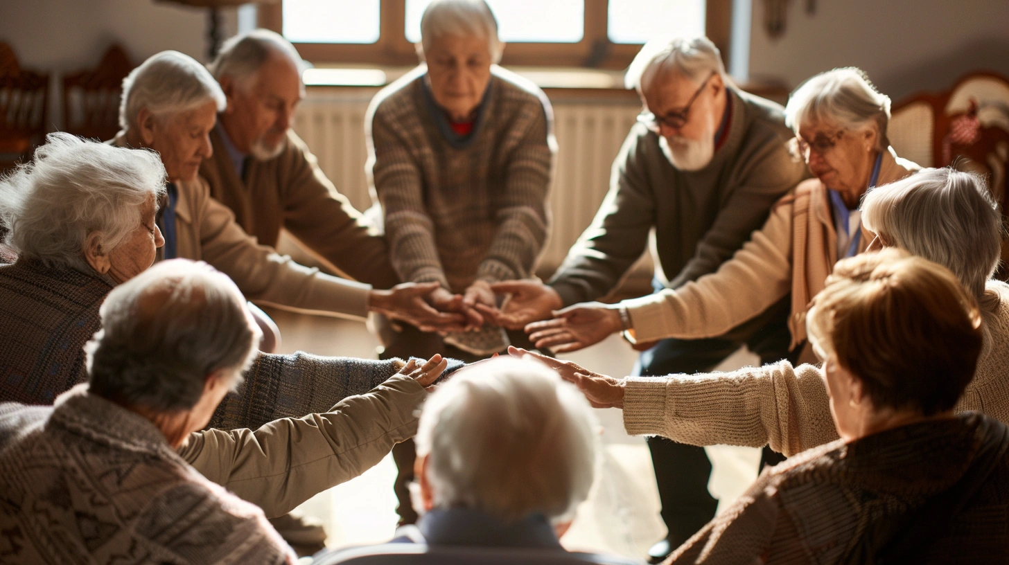 Група пенсіонерів на заняттях з гнучкості